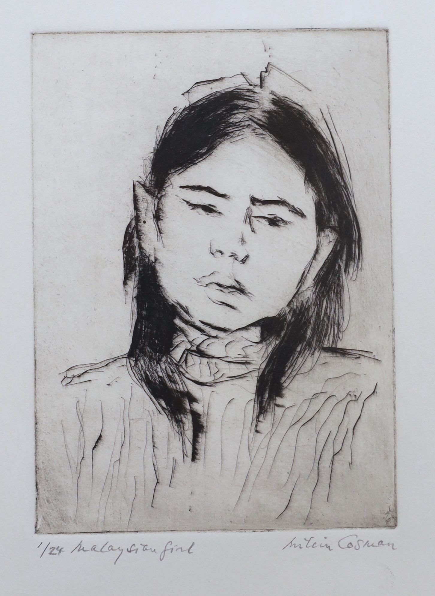 Milein Cosman (German, 1921-2017), etching, Malaysian girl, limited edition 1/24, signed in pencil, 23 x 17cm